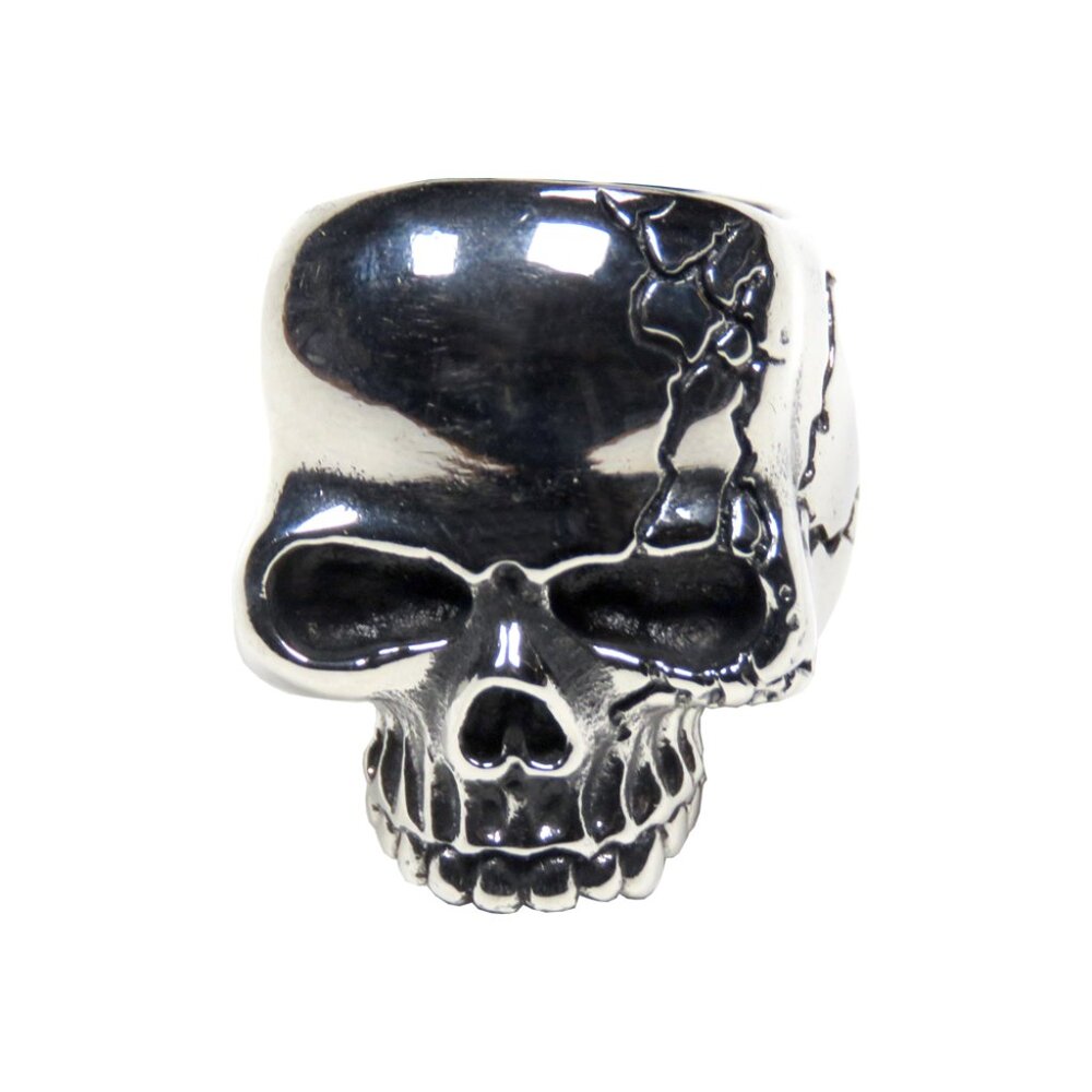 Inox Men's Stainless Steel Cracked Skull Biker Ring